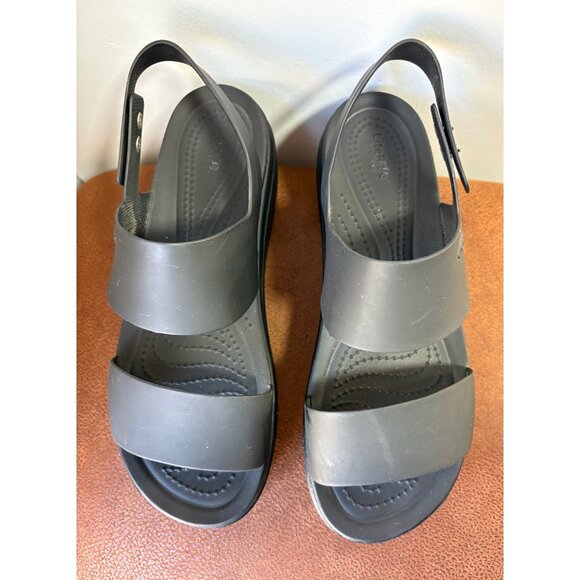 Crocs Brooklyn Wedge Sandals Womens 8 Black Slingback Lite Ride Strappy Platform - Picture 3 of 9